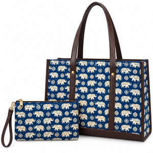 Ensemble de sacs fourre-tout en coton à imprimé éléphant tendance avec fermeture ouverte, grande capacité, design pliable pour le shopping et les voyages - Product Image 3
