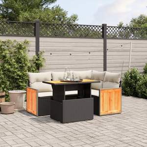 Ensemble de canapés de jardin noir et crème avec coussins, mobilier d'extérieur résistant aux UV, rotin PE, design contemporain - Product Image 3