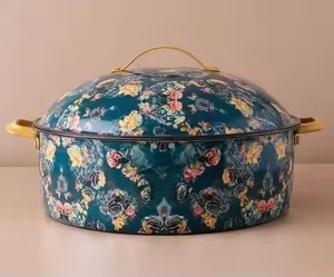 Casserole Gulf Trend, pot à fondue, motif floral arabo-royal bleu et jaune, pour garder les aliments au chaud, pot chauffe-plats pour la décoration du Ramadan et les cadeaux de l'Aïd - Product Image 3