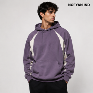 เสื้อฮู้ดผู้ชาย NOFYAN IND แขนเสื้อแบบแร็กแลน ตัดต่อสีสัน สไตล์ลำลองทรงโอเวอร์ไซส์ ผ้าเฟรนช์เทอร์รี่ 100% คอตตอน ดีไซน์กระเป๋าเสื้อ เหมาะสำหรับฤดูใบไม้ร่วง - Product Image 4
