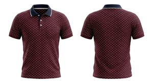 เสื้อโปโลผู้ชายสีน้ำเงินกรมท่าลายจุดสีแดงเลือดหมูแบบสั่งทำพิเศษ มีกระเป๋า ขอบสีดำเรียบหรู แขนสั้น ผ้าฝ้าย เหมาะสำหรับตีกอล์ฟ - Product Image 2