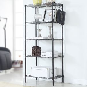 Adjustable 5 Shelf Metal <b>Wire</b> <b>Rack</b> Organizer with Hooks for Storage Shelving Units - Product Image 3