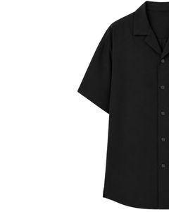 Customized Black Oversized Casual Men <b>Shirt</b> <b>Half</b> Sleeve Cuban Collar <b>Button</b> Up Loose Fit Summer Streetwear Fashion Top Wear - Product Image 3