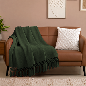Manta de Algodón 100% de Estilo Liso para Todas las Estaciones, con Grandes Flecos, Ecológica, Suave y de Calidad Premium para Decoración Navideña - Product Image 1