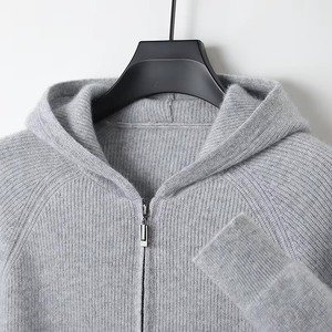 Men 100 Merino Wool Sweater Hooded Zipper <b>Cardigan</b> Autumn Winter Thickened Knit Large Size Casual Autumn Wear <b>Beige</b> <b>Long</b> Sleeve - Product Image 6