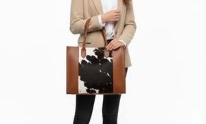 Sac fourre-tout en cuir véritable fait main de qualité supérieure, en peau de vache à poils, avec fermeture éclair, couleur unie, broderie, style vintage, couleur personnalisable, pour femmes - Product Image 3