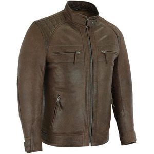 Veste en cuir de moto pour homme Comfortex International Men's Cafe Racer Waxed Lambskin Austin Brown - Product Image 3