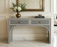 Table console moderne Belladec, style antique, noir et blanc, motif géométrique, faite à la main, écologique, incrustation en os, design personnalisé, pour le sol