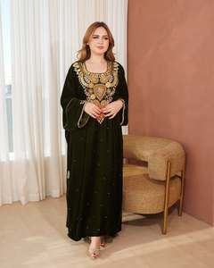 Awais House Women's Velvet Abaya Floor Length <b>Plus</b> <b>Size</b> Embroidered Sweetheart Neck Long Sleeve Modest Summer Middle East Prayer - Product Image 4