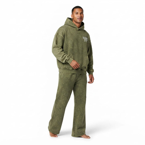 Conjunto Deportivo para Hombre, Corte Holgado, Lavado Ácido, Estilo Desgastado, Sudadera con Hombros Caídos y Pantalones Anchos de Felpa de Algodón, Dos Piezas - Product Image 4