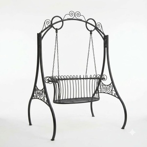 Hand Forged Wrought <b>Iron</b> Outdoor <b>Garden</b> Swing 2 Seater Heavy Duty Victorian Patio <b>Furniture</b> with Non-Waterproof Cushion - Product Image 1