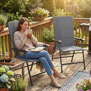 Set di 2 Sedie Pieghevoli da Giardino Grigio Chiaro, Poltroncine Imbottite con Schienale Alto per Campeggio in Tessuto Oxford 600D - Product Image 2