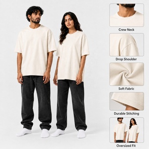 Unisex <b>Cream</b> Oversized Cotton T Shirt with Drop Shoulder Crew Neck Short Sleeves and Relaxed Fit <b>for</b> Everyday Casual Streetwear - Product Image 6