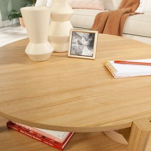 Tavolino da Caffè Rotondo Contemporaneo in Legno con Finitura in Teak Naturale per Soggiorno - Product Image 5