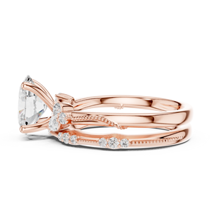 Ensemble de mariage unique en or massif 14 carats avec diamant de laboratoire certifié IGI de 2 carats, taille ovale, et alliance assortie pour fiançailles - Product Image 4