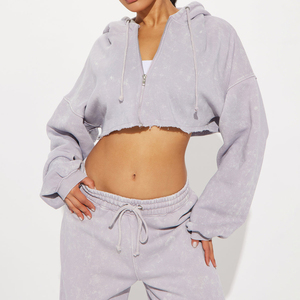 Ensemble de survêtement pour femmes grande taille, motif uni, effet délavé, polyester/coton, style streetwear, léger et élastique - Product Image 4