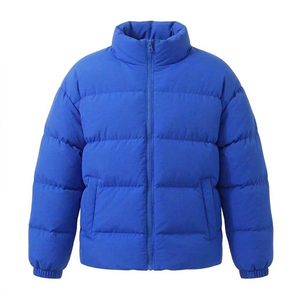 Custom High Quality Winter Mens Puffer <b>Jacket</b> Plain Blue Padded <b>Mandarin</b> <b>Collar</b> Hooded Windproof Warm Thick Quilted Front - Product Image 2