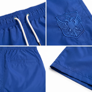Men's Blue Embroidered Logo Drawstring Shorts Quick Dry Casual <b>Board</b> Shorts Mid Waist Solid Color Sport Style Windbreaker Shorts - Product Image 6