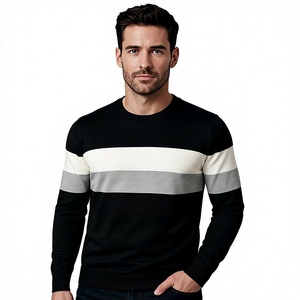 เสื้อสเวตเตอร์ถักลายทางบล็อกสีสำหรับผู้ชาย คอกลม สีกรมท่า เทา ขาว สไตล์ลำลอง สำหรับฤดูหนาว ขายส่ง OEM คุณภาพสูง - Product Image 1