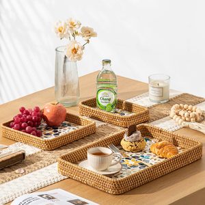 Plateaux en rotin tressé à la main, idéaux pour servir, décorer la maison, offrir en cadeau, ranger et décorer la table, plateau tissé naturel au prix de gros - Product Image 5