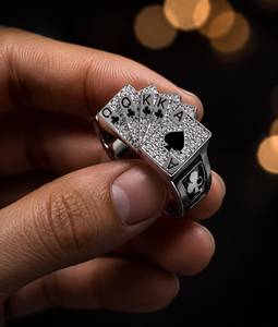 Sterling Silver Poker Ring Royal Flush <b>Playing</b> <b>Cards</b> CZ Statement Band Casino Jewelry Gambler Gift Mens Womens Fine Jewelry - Product Image 4