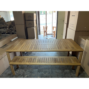 Solid Teak Wood Dining Set Commercial Hotel Patio <b>Table</b> with <b>Bench</b> for Luxury Resort Hospitality Project Restaurant Furniture - Product Image 6
