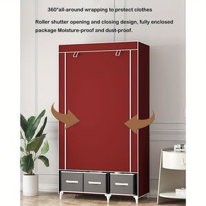 Armadio Portatile Grigio da 67 Pollici con Porta Scorrevole e 3 Cassetti, Organizzatore Salvaspazio, Montaggio Senza Attrezzi, Contenitore in Tessuto - Product Image 5