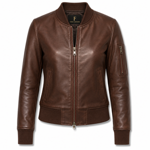 Chaqueta Bomber Acolchada de Piel de Oveja Marrón Furat Leathers, Ecológica, de Secado Rápido, Transpirable, con Bordado 3D, con Cierre para Mujer, Invierno - Product Image 1