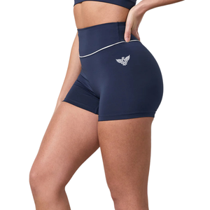 Women's High Waist Skinny Biker Shorts Soft <b>Stretch</b> Breathable Quick Dry Yoga Running Activewear Polyester/Cotton 3D Design Navy - Product Image 2