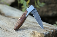 Navaja Plegable de Acero de Damasco con Mango de Madera, Personalizable con Etiqueta Privada, para Caza y Camping al Aire Libre, Dureza 58HRC