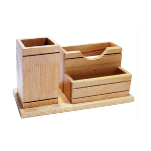 Organisateur de bureau en bois avec porte-stylos et support pour cartes |   Organisateur de bureau et d'étude multifonctionnel pour table - Product Image 4
