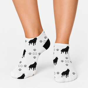 Calcetines tobilleros de poliéster para mujer, con estampado de perro negro, corte bajo, colores personalizados, etiqueta privada, suministro al por mayor - Product Image 3