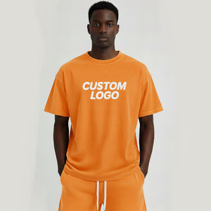 Men's <b>Orange</b> Oversized <b>T</b>-<b>Shirt</b> With Custom Logo Print Short Sleeve O-Neck Casual Style 100% Cotton Jersey Fabric - Product Image 1