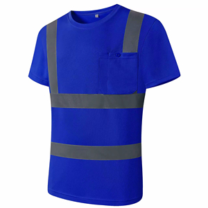 เสื้อยืดนิรภัยแบบสะท้อนแสงสำหรับผู้ชาย สีน้ำเงิน มีแถบสะท้อนแสง กระเป๋าเสื้อ ชุดทำงาน ระบายอากาศ แห้งเร็ว โพลีเอสเตอร์ สำหรับงานอุตสาหกรรมและก่อสร้าง - Product Image 5