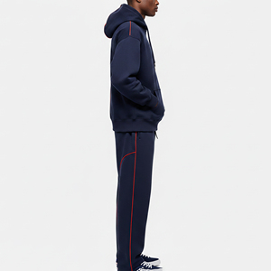 Ensemble de survêtement 2 pièces ample et respirant en molleton 100 % coton, coupe décontractée, avec passepoil intégral, style Hip Hop, haute qualité - Product Image 5
