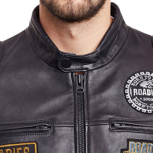 <b>Road</b> Men's PU Leather Motorcycle Jacket With Embroidered Patches Stand Collar Zipper Closure Biker Style Autumn Wear - Product Image 6