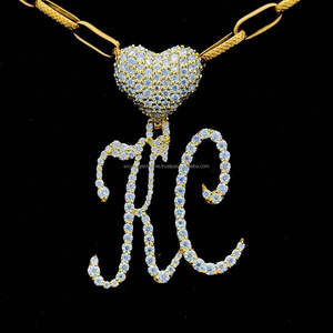 Hombre Mujer Hip-Hop Chapado en oro Plata de ley Iced Out Moissanite Diamond Bling Party Letra DE LA A-Z Charm Collar Corazón Bail - Product Image 1
