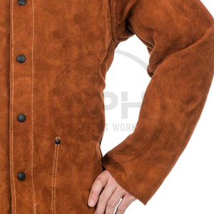 Chaqueta de Trabajo de Cuero Industrial para Soldador, Manga Larga, Cuello Alto, Cierre de Botones a Presión, Ropa de Trabajo Personalizada para Taller - Product Image 6