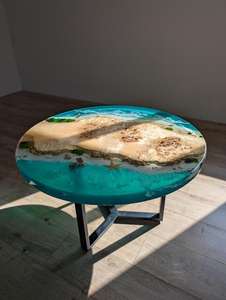 Table d'art en résine écologique style américain avec motif végétal, thème île et vagues marines - Product Image 3