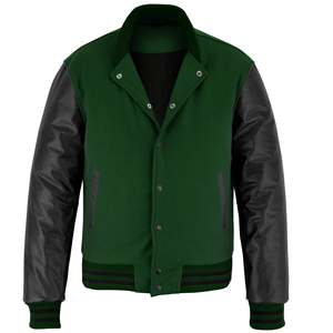 Blouson universitaire en laine vert pour homme, respirant, imperméable, coupe-vent, décontracté, avec fermeture éclair et impression délavée, idéal pour le printemps - Product Image 3