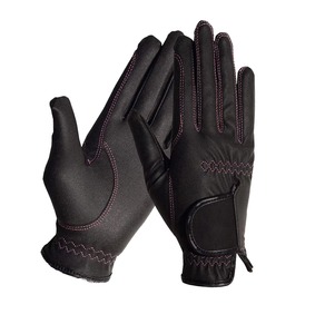 Guantes de Equitación de Cuero Sintético Negro con Cierre de Velcro - Product Image 1