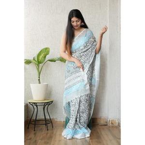 Última Colección de Saris de Algodón Indio, Material de Lino, Estampado, Especial para Bodas, para Chicas, para Fiestas, a Precio de Mercado - Product Image 1