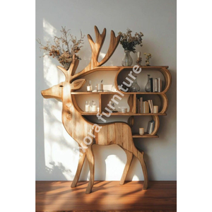 Handcrafted Deer Shaped <b>Solid</b> <b>Wood</b> Bookshelf Creative Animal Design Decorative Floor Display Rack - Product Image 4