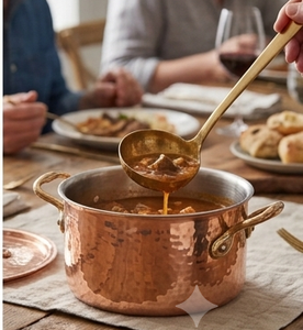 Artisanal Hammered Round <b>Copper</b> Tone Casserole with Handles Ideal for Serving and Hot Food Storage in Restaurant Hotels Wedding - Product Image 4