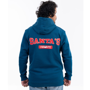 Tissu respirant confortable et douillet de poids moyen avec tissu polaire de haute qualité pour hommes Sweat à capuche bleu à fermeture éclair Imprimé au dos Sweat à capuche de Noël - Product Image 2