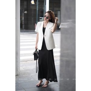 <b>Women's</b> Woolen Short Sleeve Embroidery Button Slim Fit Breathable Blazer <b>Jacket</b> Casual Office Workwear From Vietnam B677 - Product Image 2