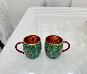 Handmade Hammered <b>Copper</b> Mug, Colourful Enamel Moscow Mule <b>Cup</b>, Hand Painted <b>Copper</b> Moscow Mule Mugs, Groomsmen Gift, - Product Image 4