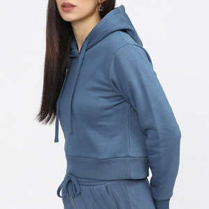 Sudadera Corta Azul para Mujer, Ecológica, Informal, de Manga Larga, con Cordón Ajustable, para Invierno - Product Image 3