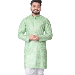 Top Selling High Quality Kurta Geometric Embroidered <b>Sequined</b> Classic Georgette Thread Work Men's Kurta Payjama for Wedding - Product Image 1