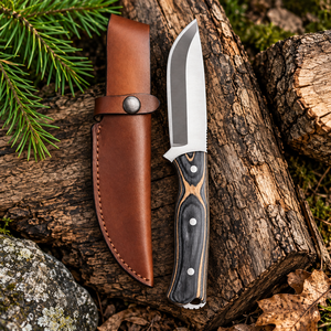 Couteau de chasse artisanal en acier D2 avec manche en bois de rose et étui en cuir, couteau à lame fixe pour le bushcraft, le camping et la survie - Product Image 6
